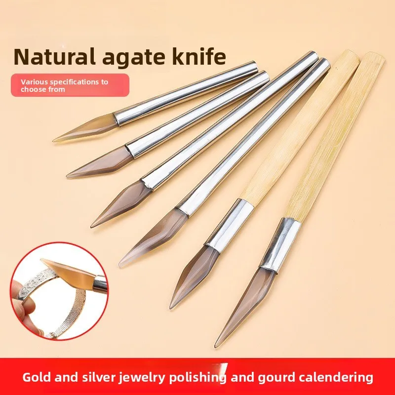 Agate Polishing Tool With Handle Gold Silver Ring Bracelet Jewelry Polishing Blade Hand Tool for Metal Surface Repair Finishing