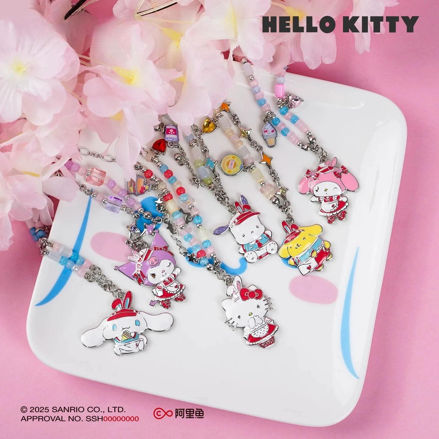 

Hellokitty Necklace Sanrio Dessert Party Bracelet Decoration Women's Bestie Cartoon Bracelet Kuromi pachacco Pompompurin Melody