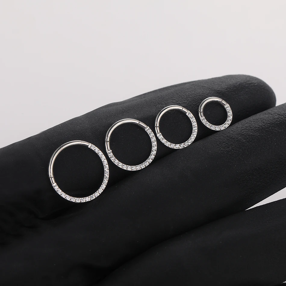 10Pcs 316L Stainless Steel Crystal Hinged Segment Nose Septum Hoop Clicker Ring Earring Ear Tragus Helix Piercing Jewelry 6-12mm