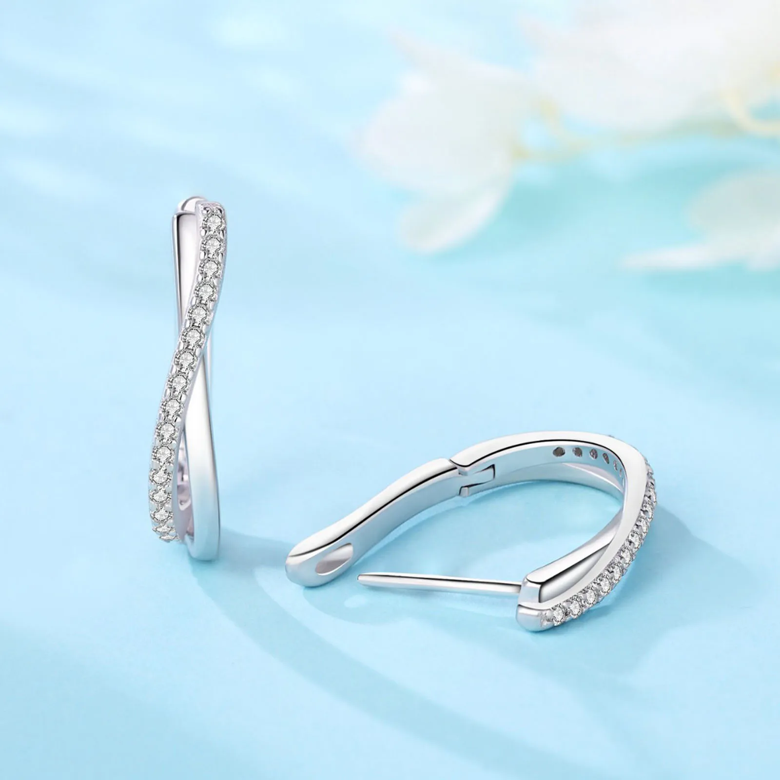 Women's 925 Silver Star Twisted Line Hoop Earrings