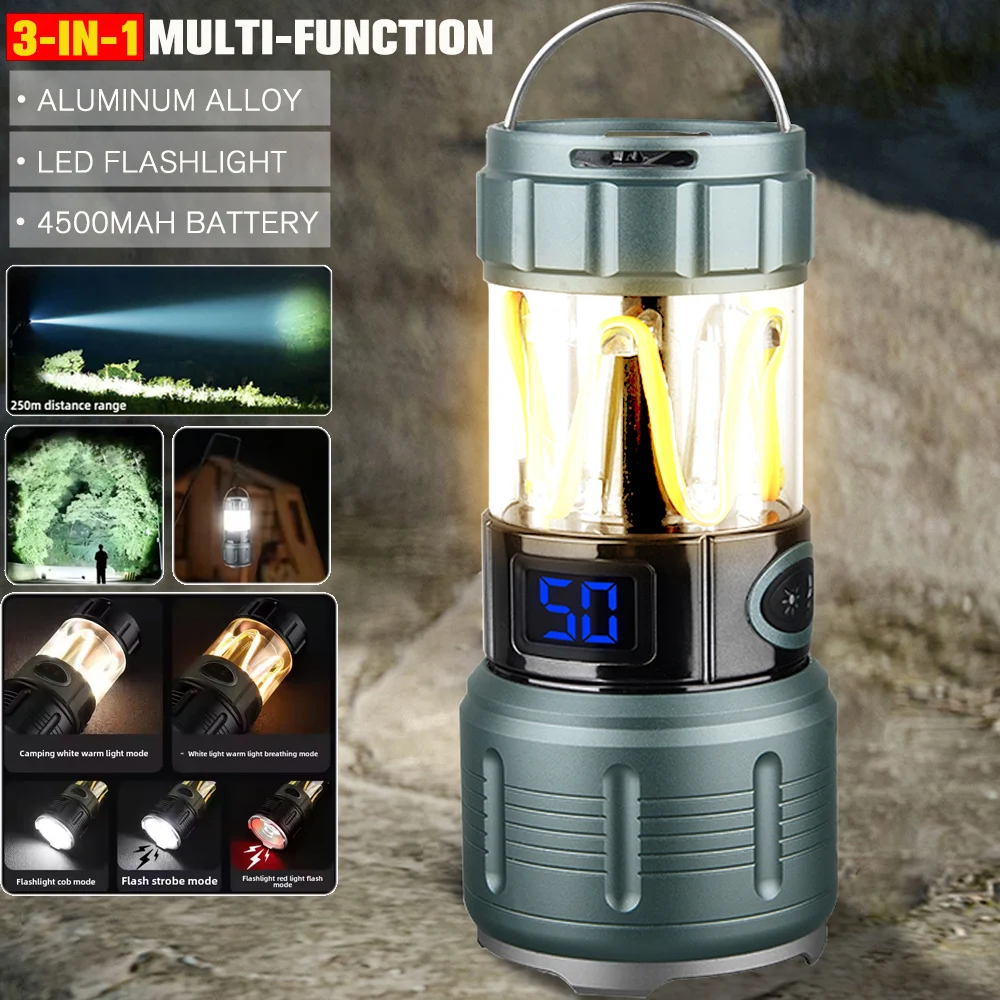 

Aluminum Alloy LED Camping Light 4500mAh Rechargeable Dual Light Tactical Flashlight Multifunctional Camping Lamp Tent Lantern