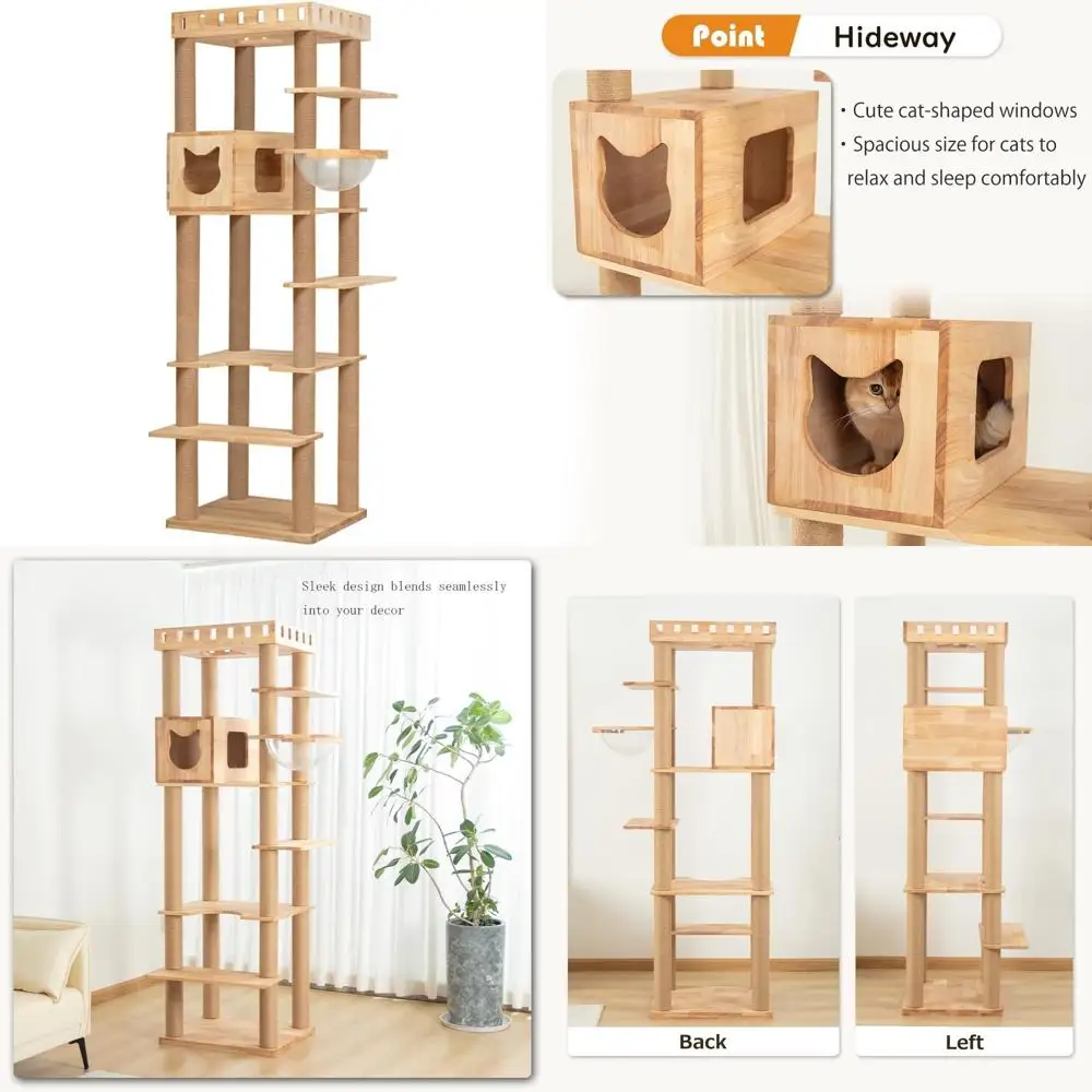 

Большая многоуровневая деревянная башня для кошек с когтеточками, мебелью для скалолазания, кондо и гамаком