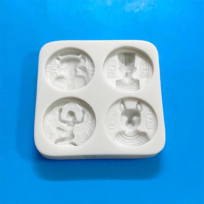 DIY mold 4 hole Egyptian Pharaoh seal coin fondant cake mold cake decorative chocolate silicone mold