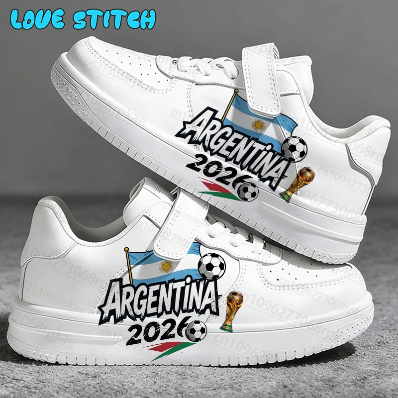 Picture 4: Argentina National Flag Football Match Breathable Casual Shoes Popular Boys Girls Kids Printing Sports Universal White Shoes