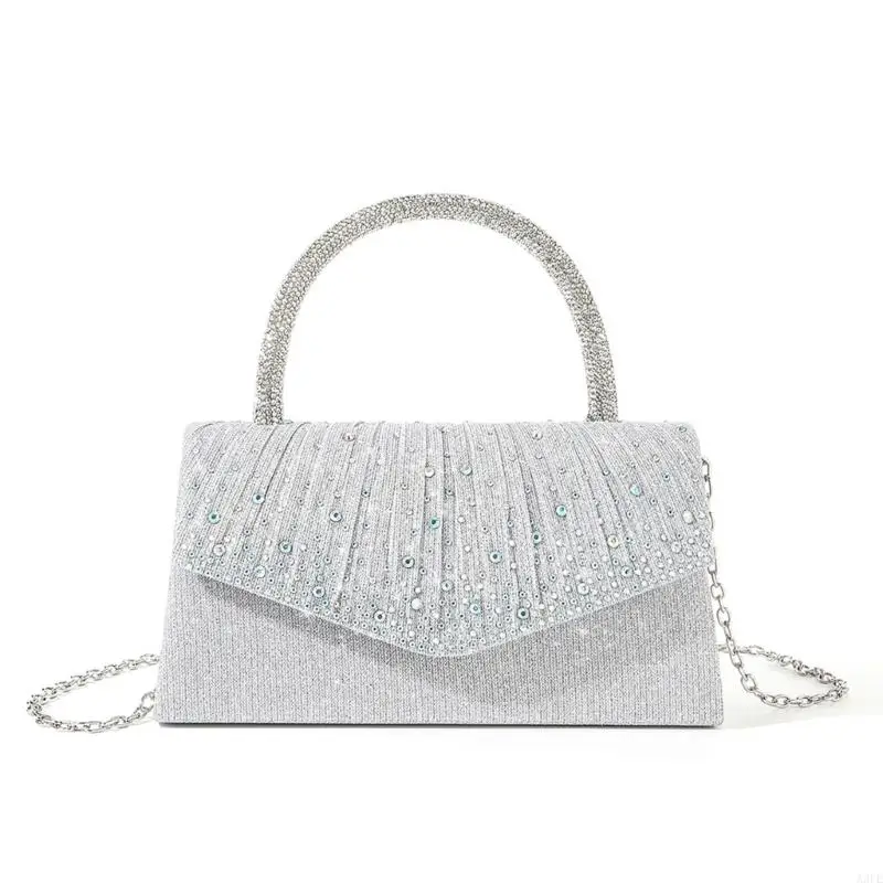 A3PE Stylish Shoulder Bag Embellished With Rhinestones Chain Fashion Dinner Bag Evening Purse for Wedding and Cocktail