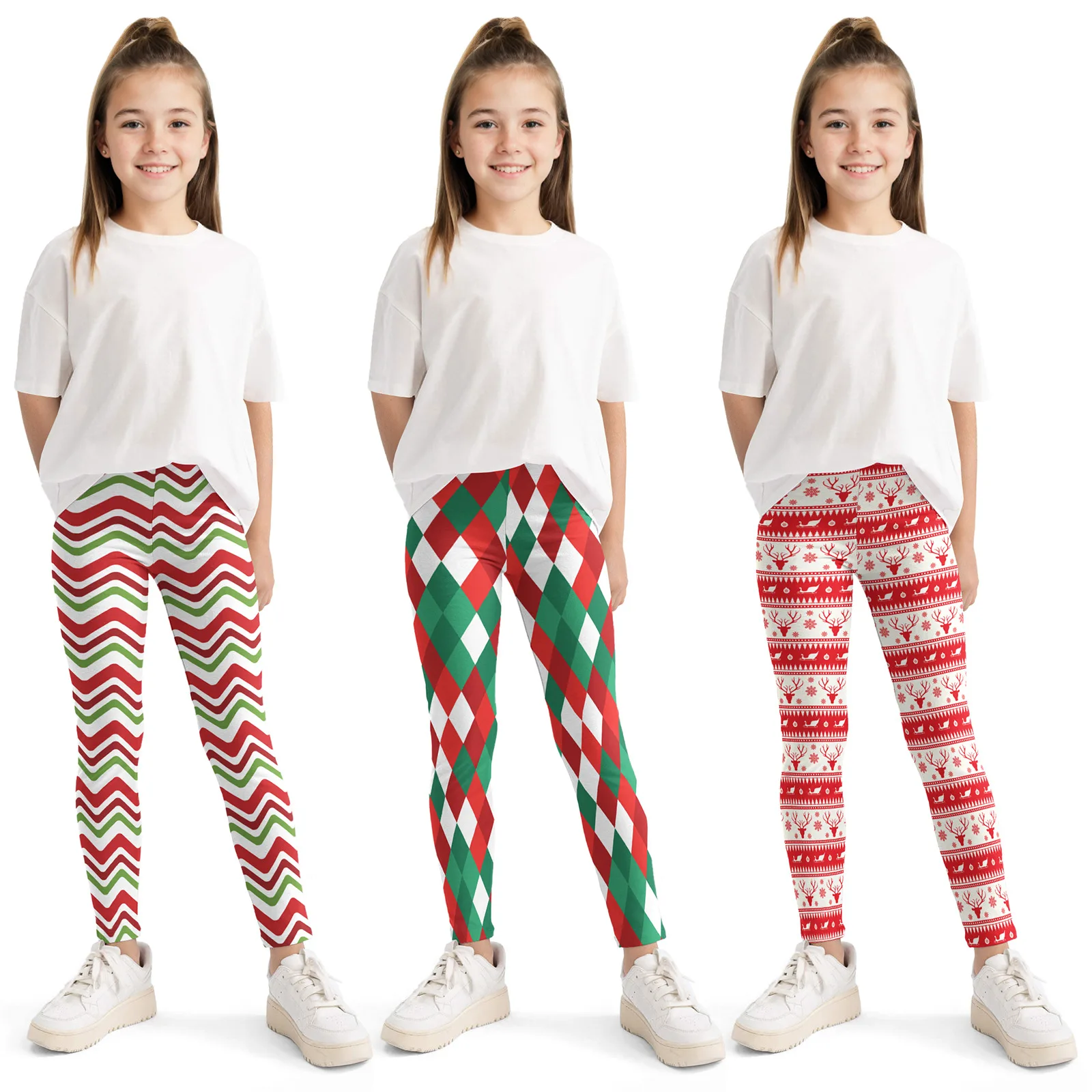 Autumn and Winter Girls Wear Leggings on the Outside with High Elastic Tight Festive Christmas Print Sports Trousers