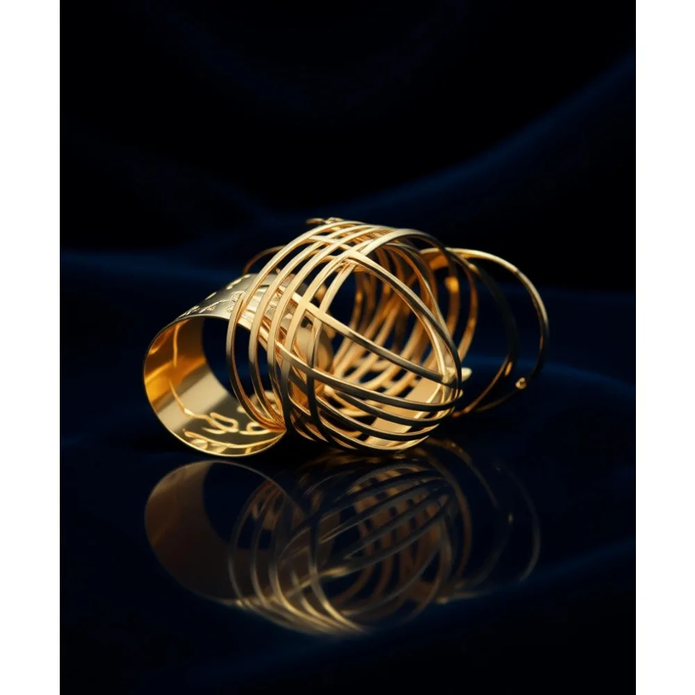 

Широкий открытый браслет-манжета в стиле панк с геометрическим узором, золотистый, для женщин