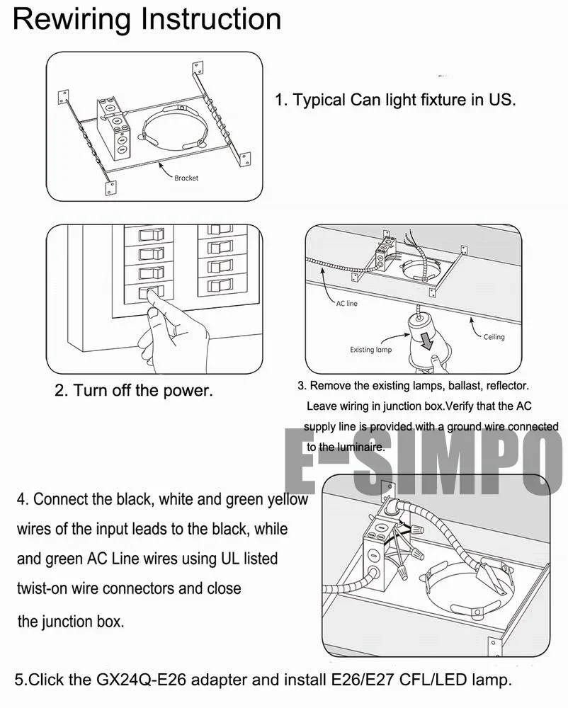 Adaptateur Gx24q à E26/E27, convertisseur 4 broches 15.5mm, adaptateur G24q à E26 inda, adaptateur de prise de lumière CFL, 6 pièces