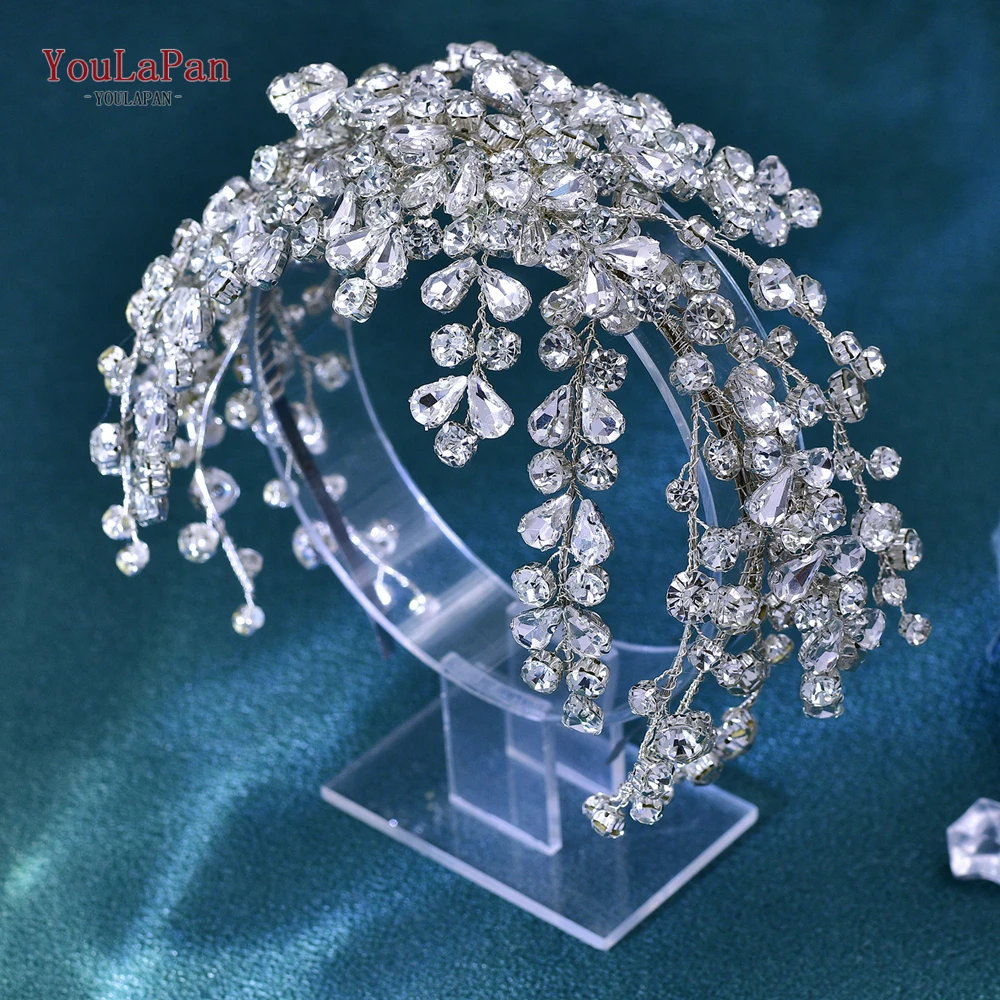 YouLaPan Sparkly Rhinestone Wedding Hairpiece Fashion Women Accessories Party Hair Ornaments Flower Head Coron For Girl HP700