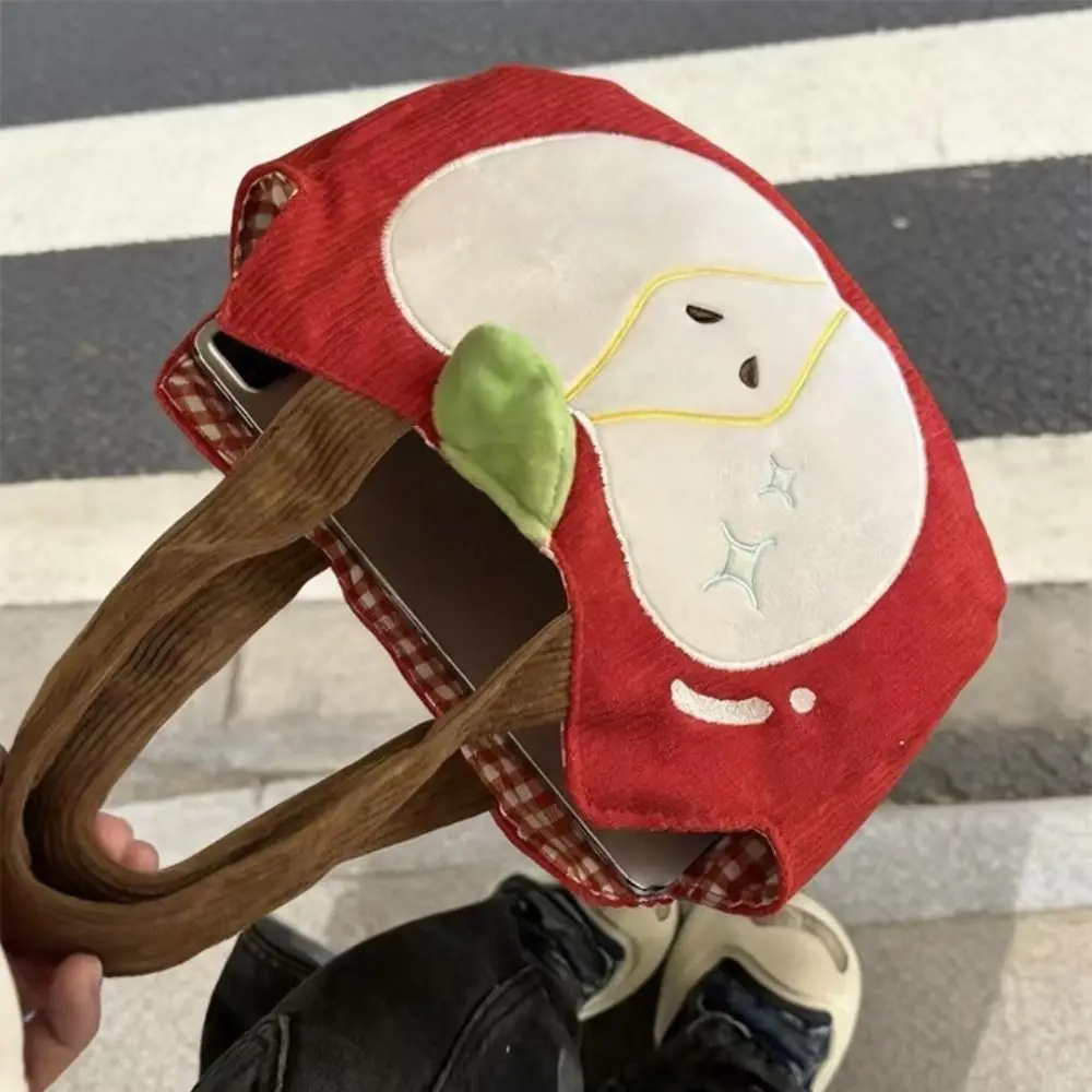 Niedliche Cord-Handtasche, vielseitige Umhängetasche mit großem Fassungsvermögen, rote Canvas-Tasche für Damen und Mädchen – Detail 3