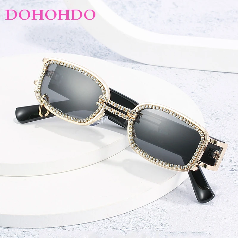 Fashion Trendy Square Sunglasses For Women Personality Retro Design Chain Rhinestone Eyewear Ladies Street Photography UV400 - Image 2