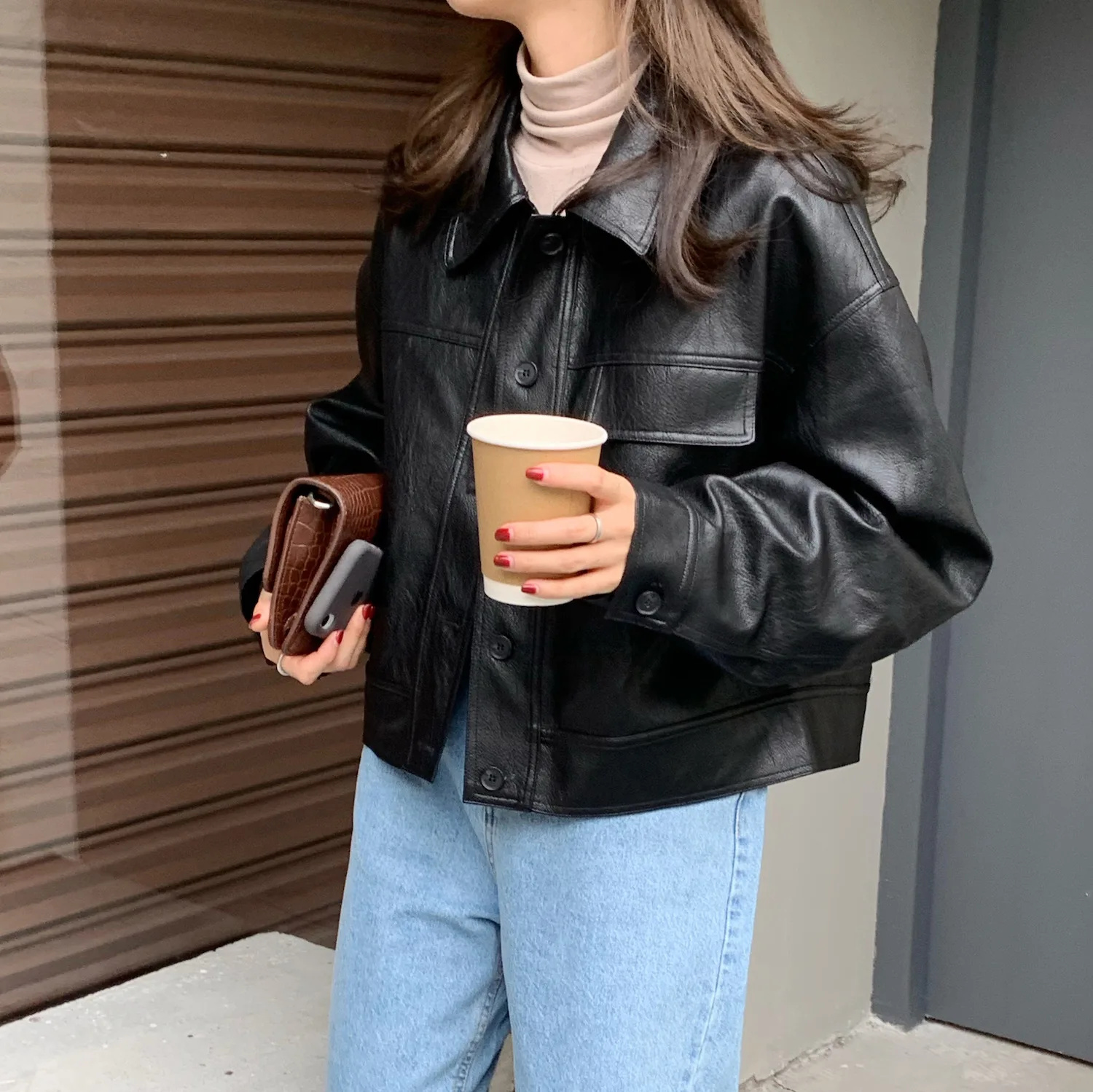 Spring 2024 New Korean Loose Versatile Temperament Unisex Leather Motorcycle Short Jacket Top Women's Fashion PU Coat