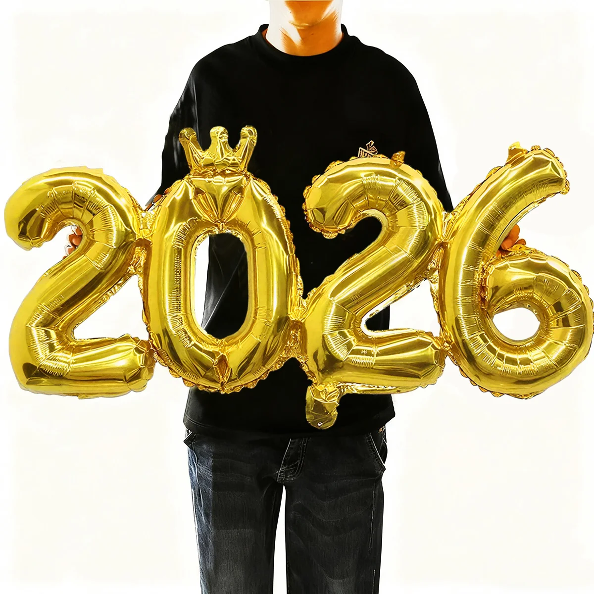 مجموعة واحدة من بالونات الذهبي المتصلة بأرقام 2026، مناسبة لترتيب ديكورات مشهد العام الجديد، زينة السنة الجديدة 2026 #6