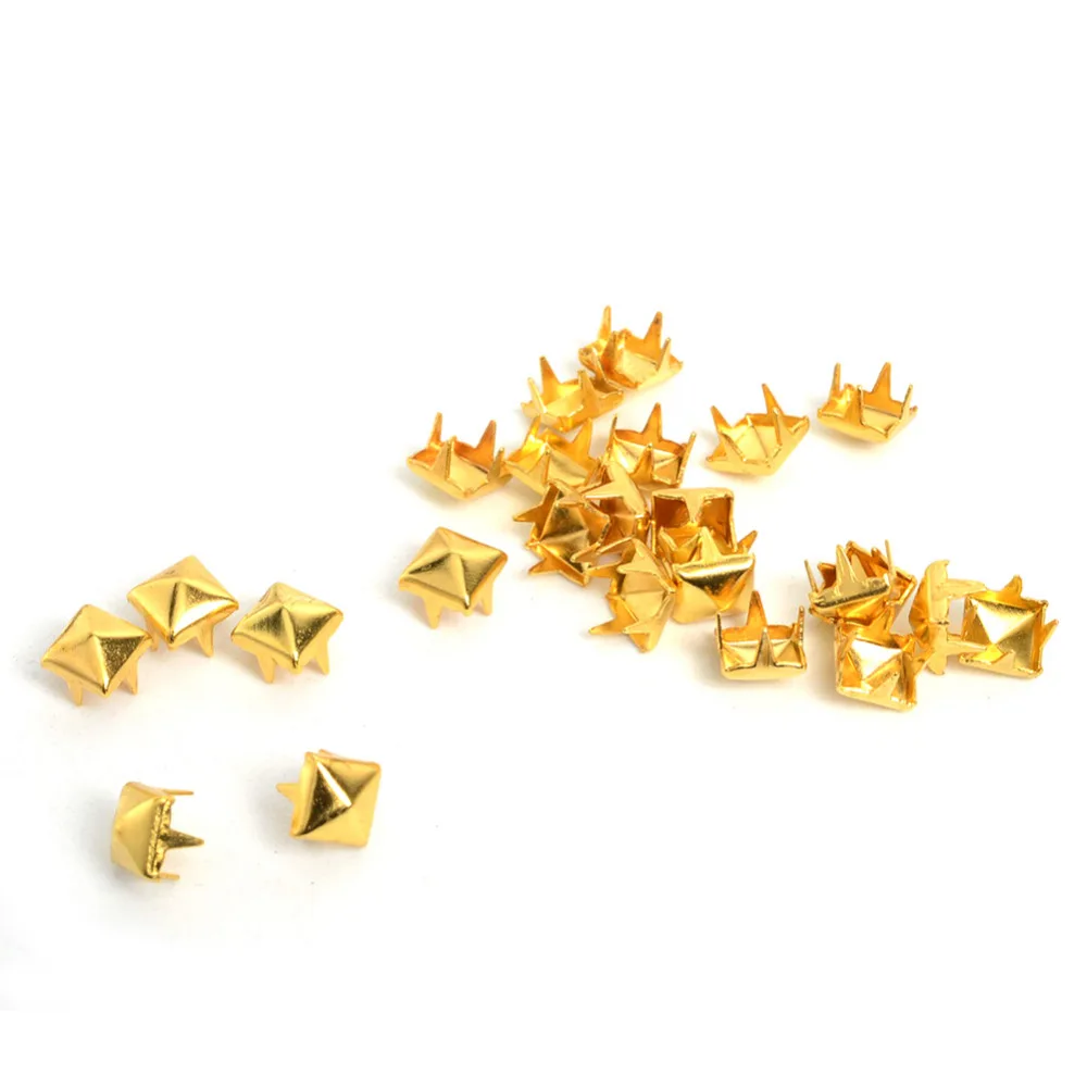 Tachuelas de Metal chapado en oro para manualidades, tachuelas de 5mm con pinchos PARA CINTURÓN DE bolso Punk, pulseras de artesanía de cuero, remaches para ropa, tachuelas para ropa, 200 piezas
