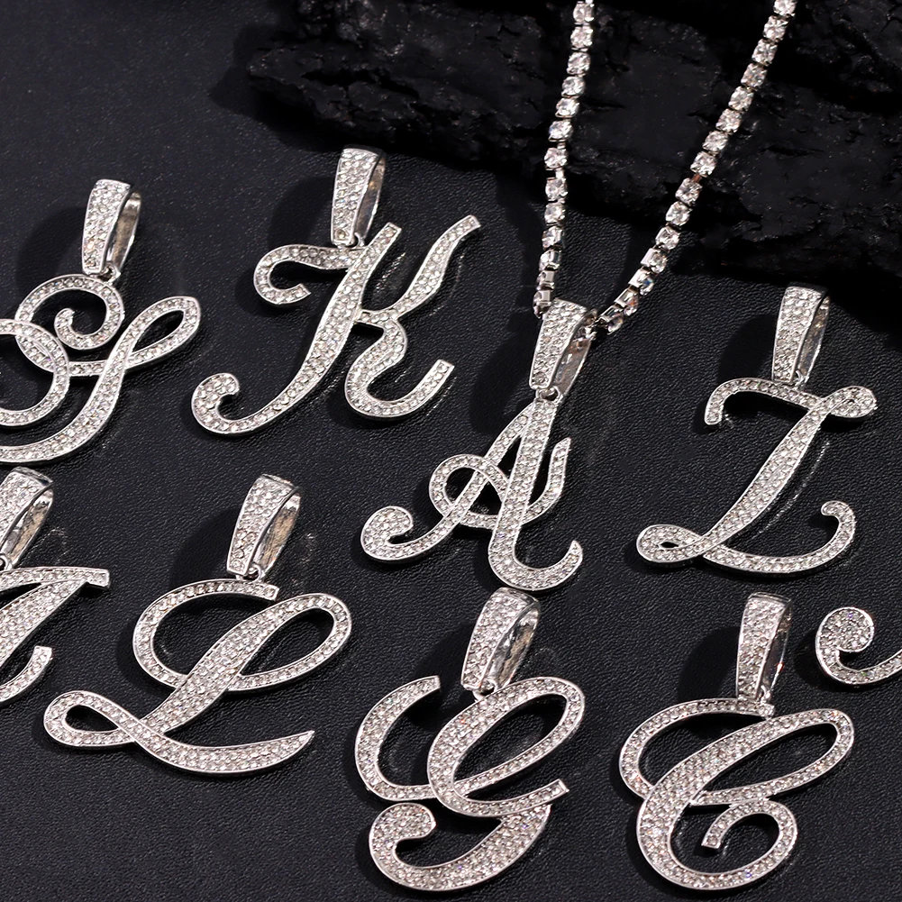 Flatfoosie Iced Out A-Z Cursive Letter Crystal Chain Necklace For Women Bling Rhinestone Initial Choker Necklace Hip Hop Jewelry