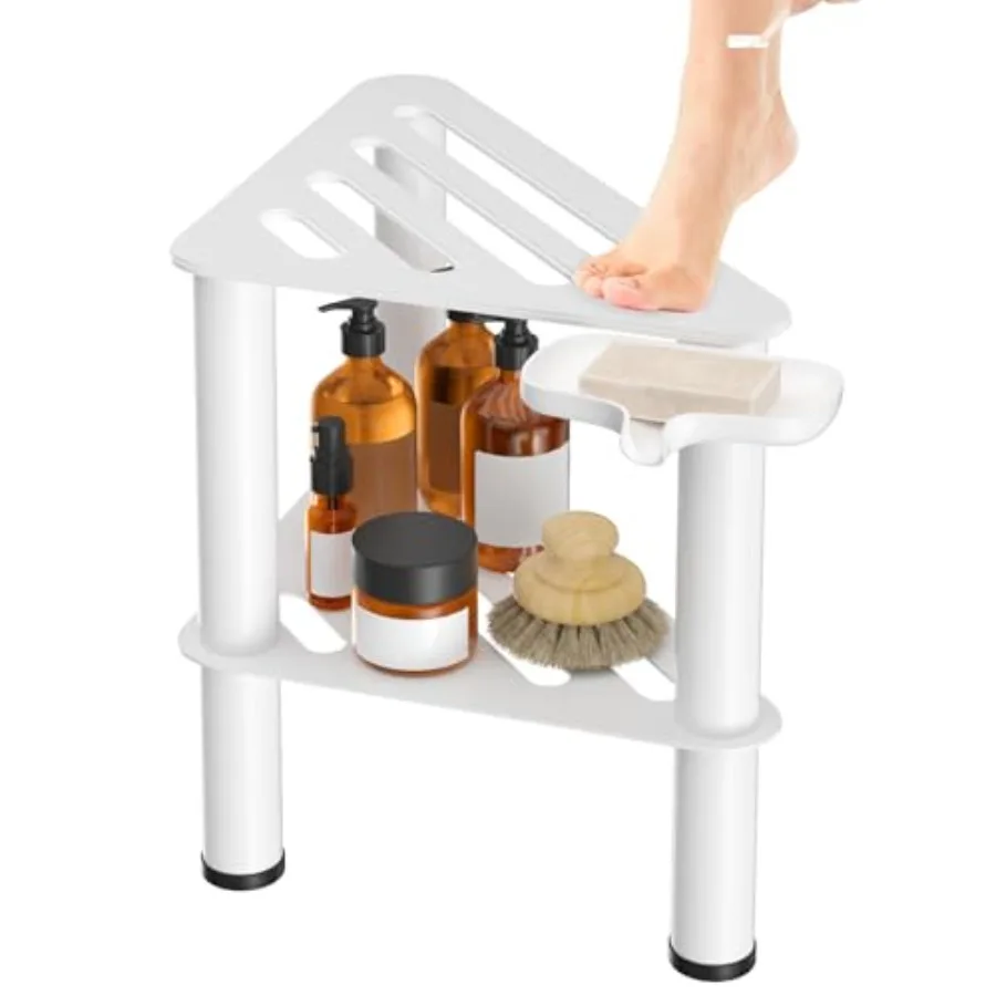 

Metal Corner Shower Feet Stool with Soap Box Rust-Proof Shower Feet Rest Bench for Inside Shower Shaving Legs Small Step Stools