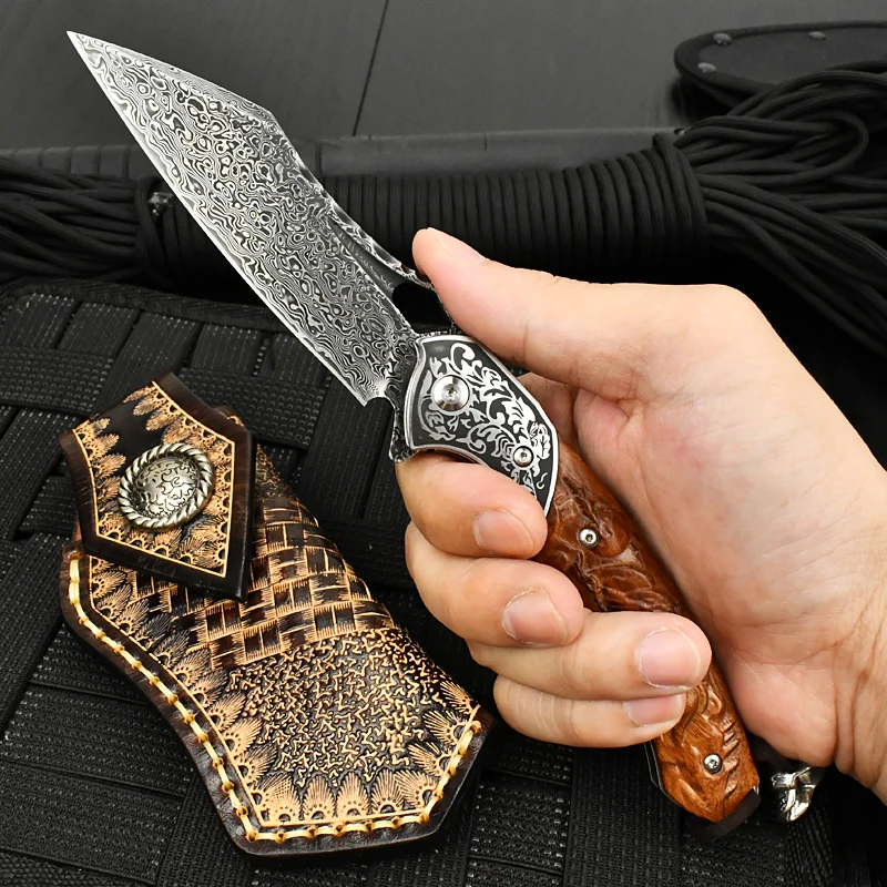 damascus knife high class high quality  customization  collectable  High-end  sharpest  forge Damascus steel  knife folded