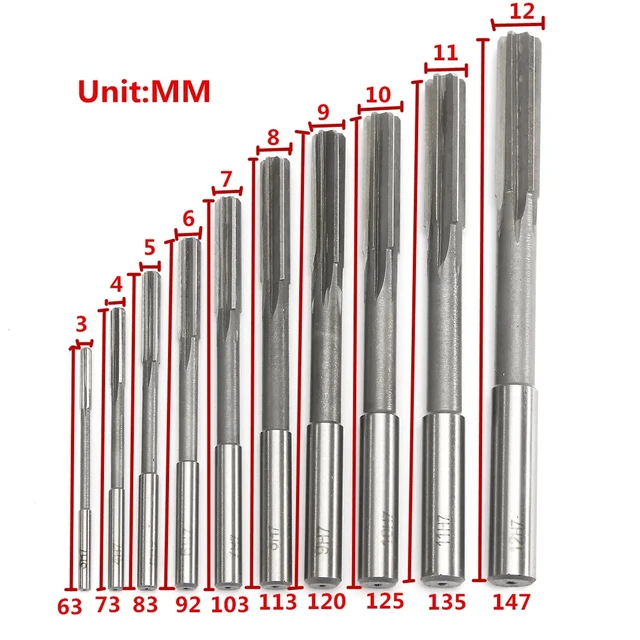 Zestaw rozwiertaków maszynowych HSS 3-12 mm H7 Rozwiertak do frezowania z chwytem prostym do metalu, stali i aluminium