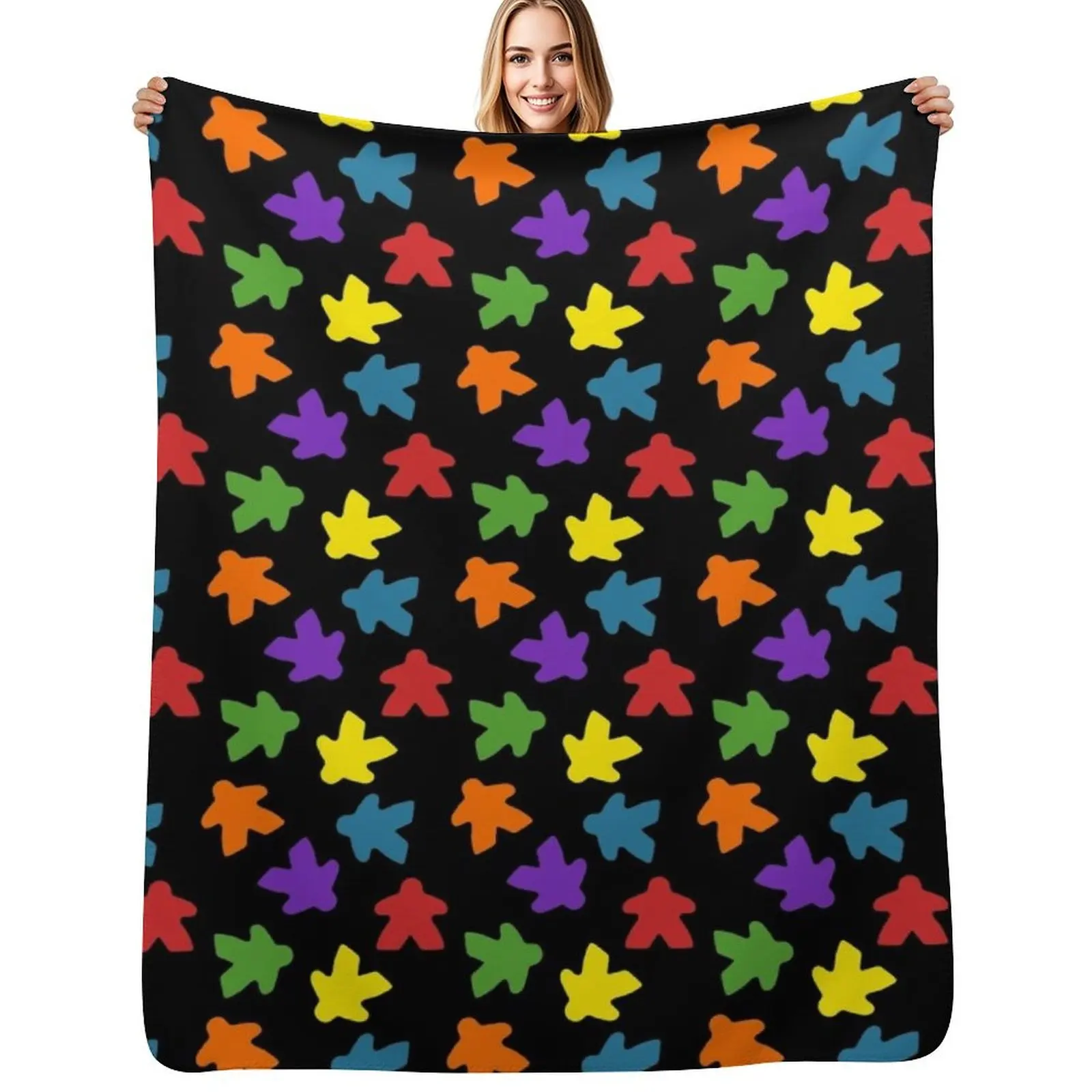 

Board Game Meeple Colorful Pattern Throw Blanket Compact Warm Blanket for Car Road Trip