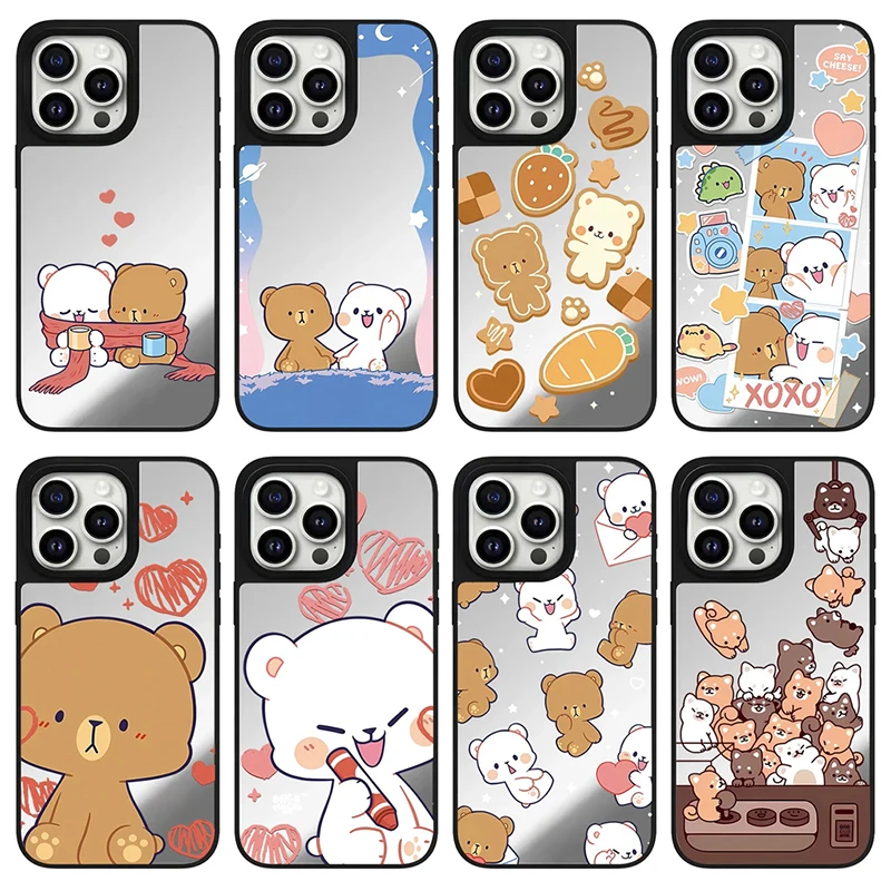 

Cartoon Couple Bear Magnetic Mirror Surface Phone Case Cover for IPhone 12 13 14 15 16 17 Pro Max Case