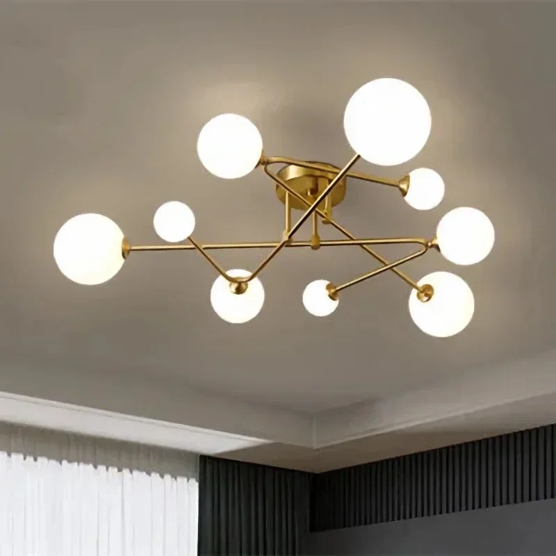 

Nordic Led Ceiling Chandelier Milky White Soot Amber Glass Gold for Living Room Bedroom Loft Home Decor Minimalist Nordic