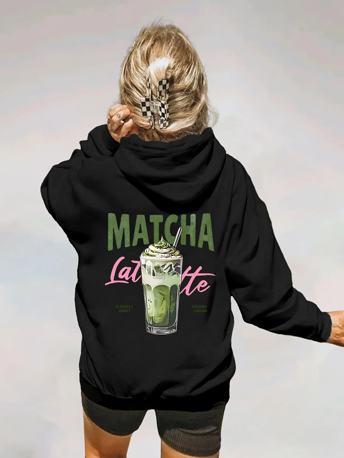 Retro Matcha Latte Kids Hoodie, Green Tea Drink Art Print, Autumn/Winter Fleece Soft, Stylish, and Versatile Hoodie