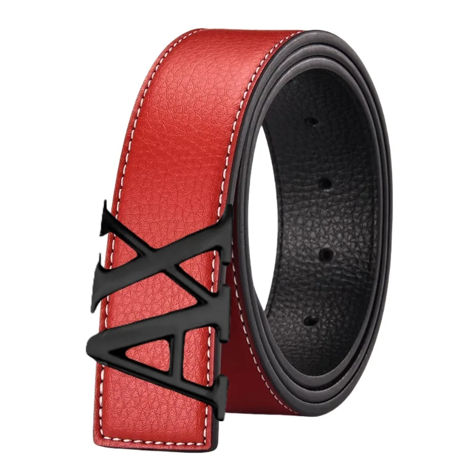 حزام فستان من جلد البولي يوريثان قابل للعكس للرجال، حزام بإبزيم أسود، عيد الحب #6