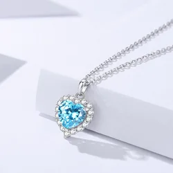 European Heart of the Ocean AAA CZ 100% S925 Sterling Silver Necklace Chain Pendant For Women Birthday Party Gift Jewelry