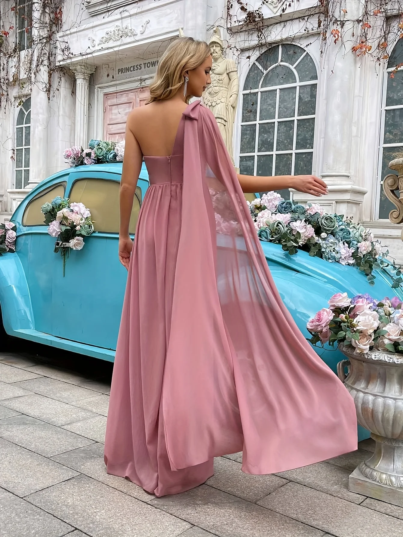 الشيفون القوس أشرطة فساتين وصيفة الشرف الحبيب واحد الكتف ألف خط الشق فستان الحفلة الراقصة عادي بسيط أنيق الزواج فساتين الضيوف #4