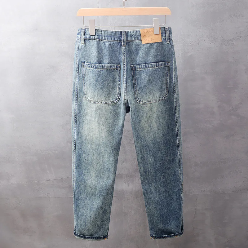 

2025 новые модные брендовые корейские мужские джинсы в стиле ретро, старые свободные прямые уличные ностальгические брюки-шаровары