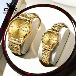 Couple Watch 8151 Quartz Watch for Men Women Dual Calendar Display Waterproof Stainless steel Lover's Wristwatches Original NEW