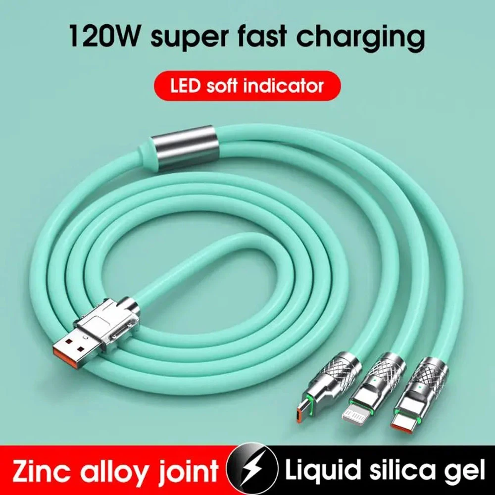 120W 6A 3 In 1 Fast Charging Cable Data Cord For Realme 11 Huawei POCO USB Charge Cable Micro USB Type C Charging Cable Wire