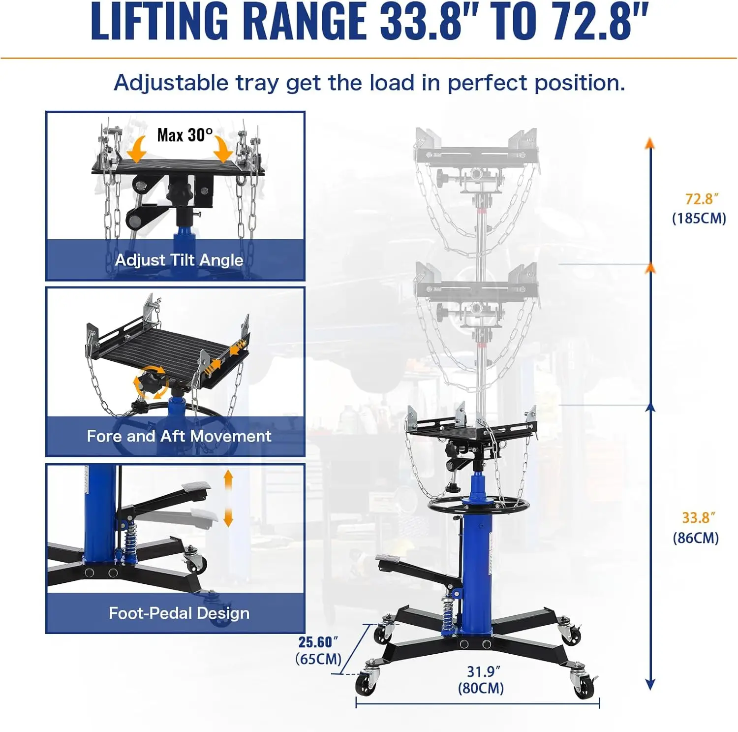 مقبس نقل عالي التحمل بتصميم سهل المناورة - سعة 1322 رطلاً، هيدروليكي لمرحلتين، تشغيل دواسة القدم، 360 درجة °   دوار