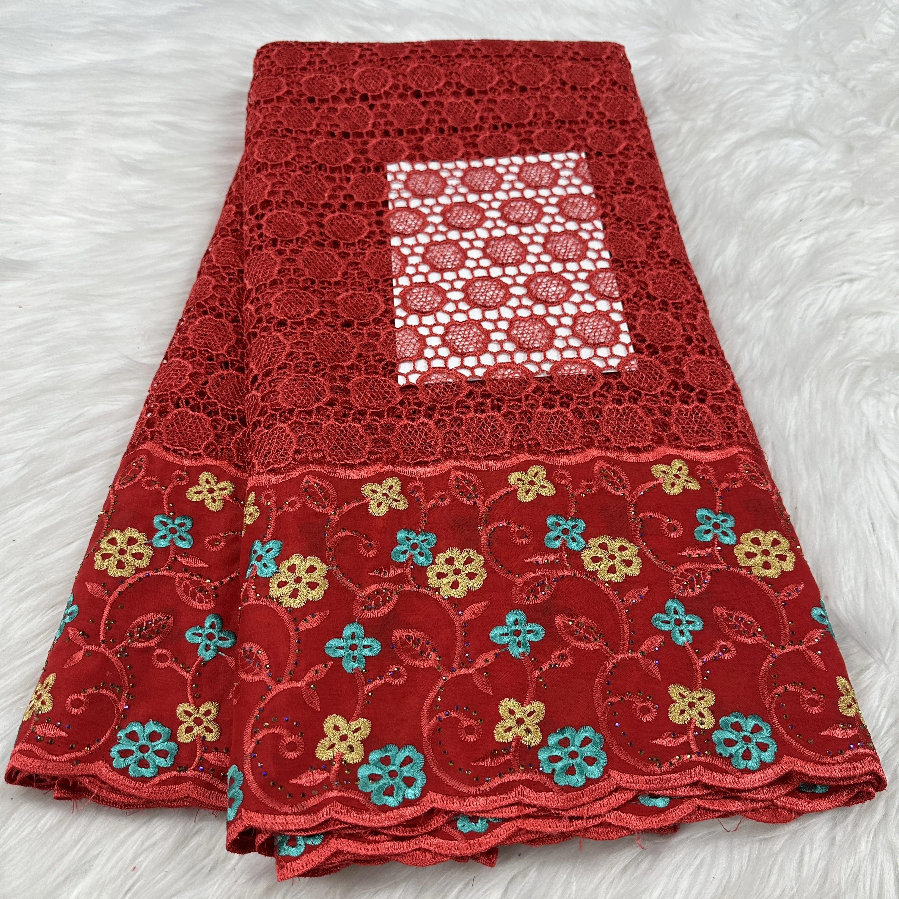 

5 yard Guipure Dry lace fabric heavy beaded Embroidery African 100% cotton Swiss voile lace popular Dubai style 18L152401