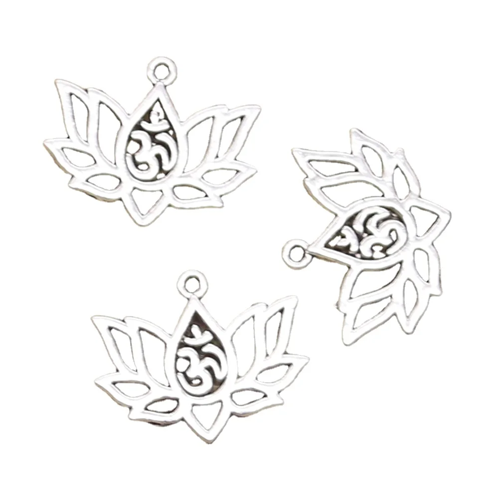 12pcs Charms Lotus Flower Yoga Om 21x17mm Antique Making Pendant fit,Vintage Tibetan Silver color,DIY Handmade Jewelry