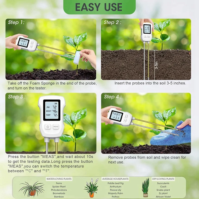 3 in 1 Soil Moisture Meter, Digital Plant Moisture Meter for Temperature/Soil Moisture/PH Meter, Soil Test Meter-FS view 4
