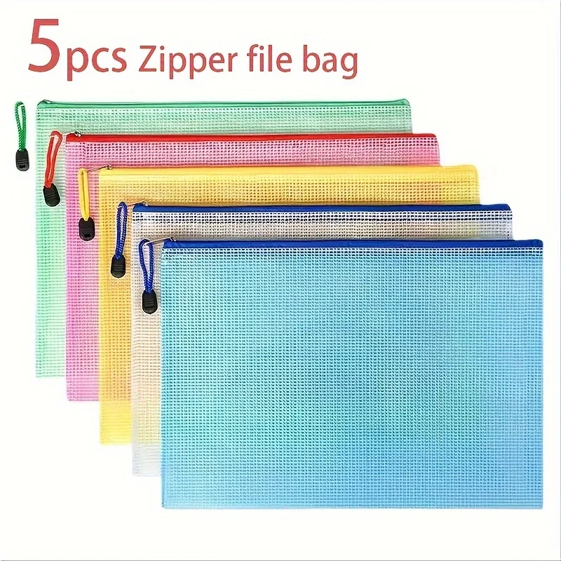 5/10 PCS A4 Mesh Zipper Pouch Document Bag Waterproof Zip File Folders Pencil Case Storage Bags School Office Supplies