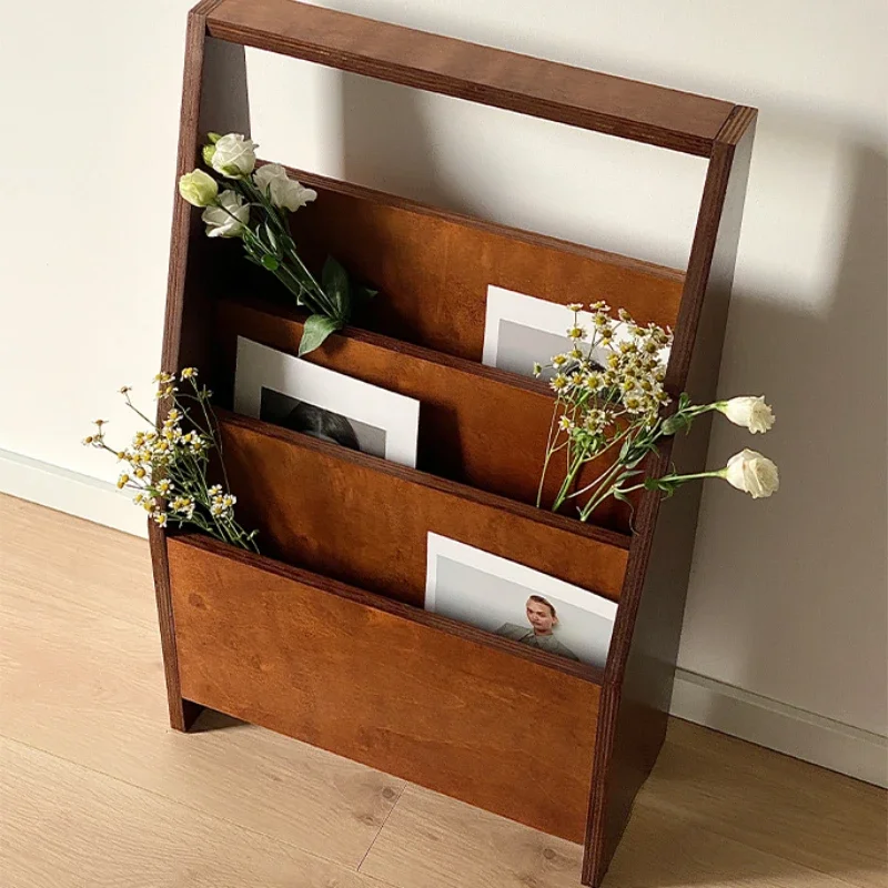 Ins Multi-layer Solid Wood Ultra-thin Small Bookshelf Household Children's Picture Book Magazine Storage Rack Against The Wall
