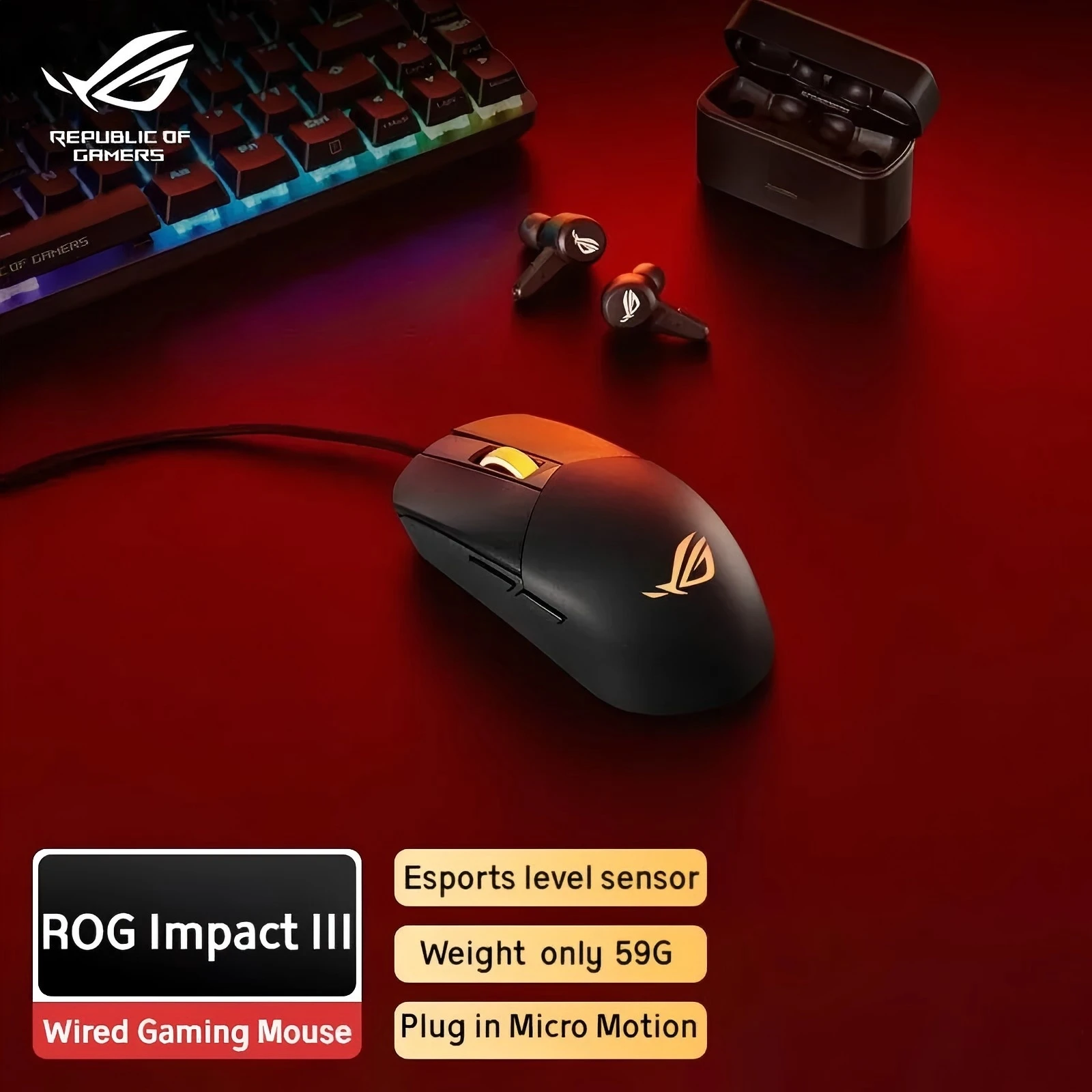 

ROG Strix Impact III Gaming Mouse Lightweight, 59-gram Wired RGB , FPS Gameplay, 12000DPI Optical Sensor