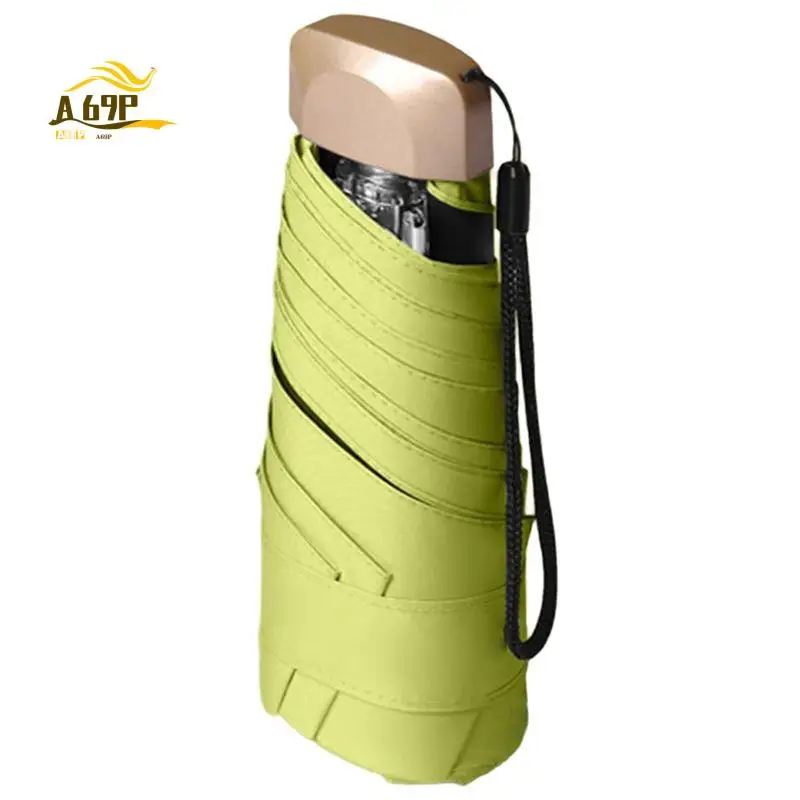 

A69P-Flat Five Fold Sun Umbrella UV Ultralight Folding Black Plastic Umbrella Outdooruv Protection Sunny And Rainy Umbrella