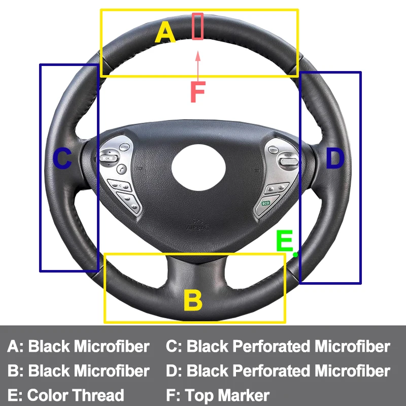 Hand Stitching Car Steering Wheel Cover Wrap for Nissan Leaf I (ZE0/AZE0) 2011 - 2017 Braid on Steering-wheel Holder Protector