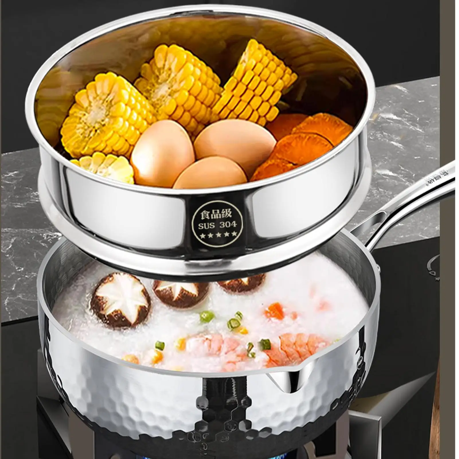 Sauce Pot Non-Stick Stainless Steel Kitchen Cookware Cooking Pot With Steamer For Frying Simmering Boiling Cooking Kitchen Home