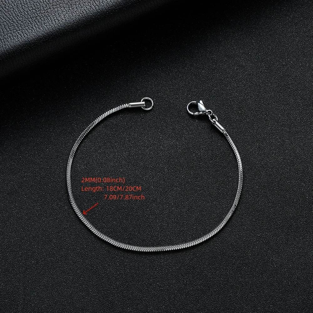 New Arrival Width 2MM 316L Stainless Steel Square Snake Chain Bracelet Fashion Party Gifts Jewelry for Men and Women 18/20CM