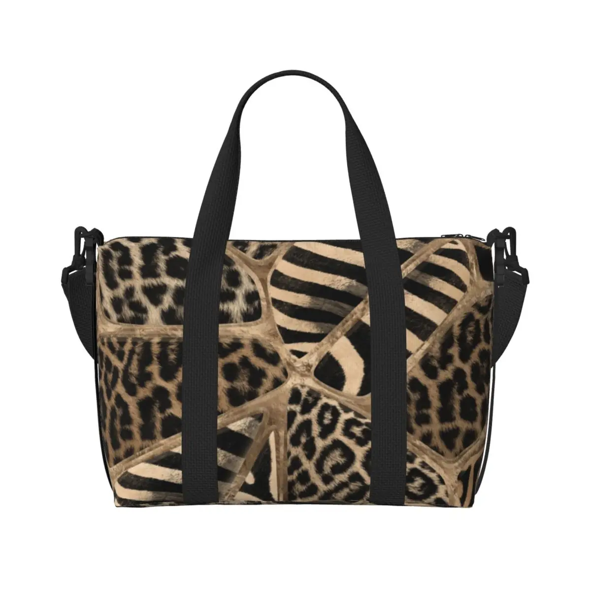 Custom Animal Print Tote Bag Women Large Capacity Leopard And Zebra Pastel Gold Gym Beach Shoulder Travel Bag