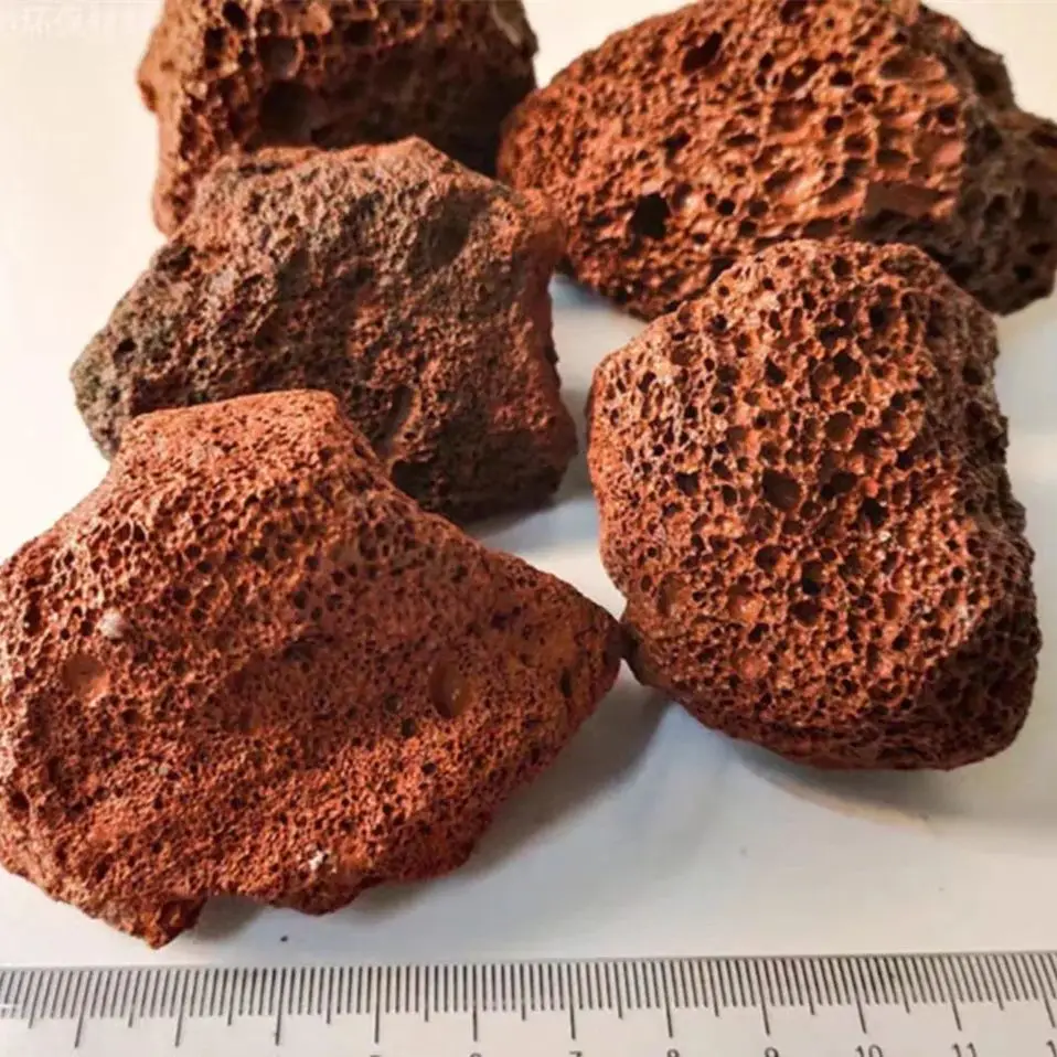 Natural Red Porous Volcanic Rock Raw Stone Decoration Planter For Fish Tank Aquarium Aromatherapy Accessories Essential Oil