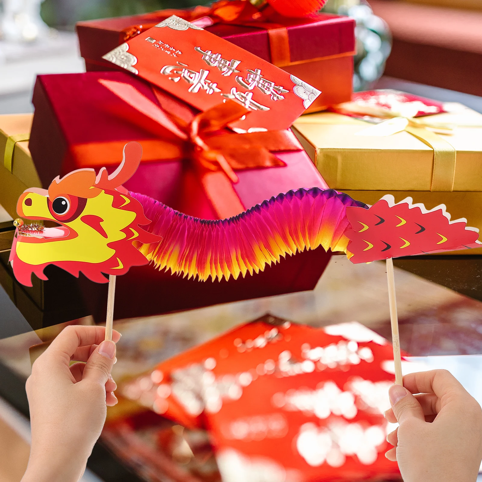 

4 set 4 Sets Three-Dimensional Paper Dragon Craft Kits for Chinese New Year DIY Accessories Kids Toys Lace Material Bag Hands-On