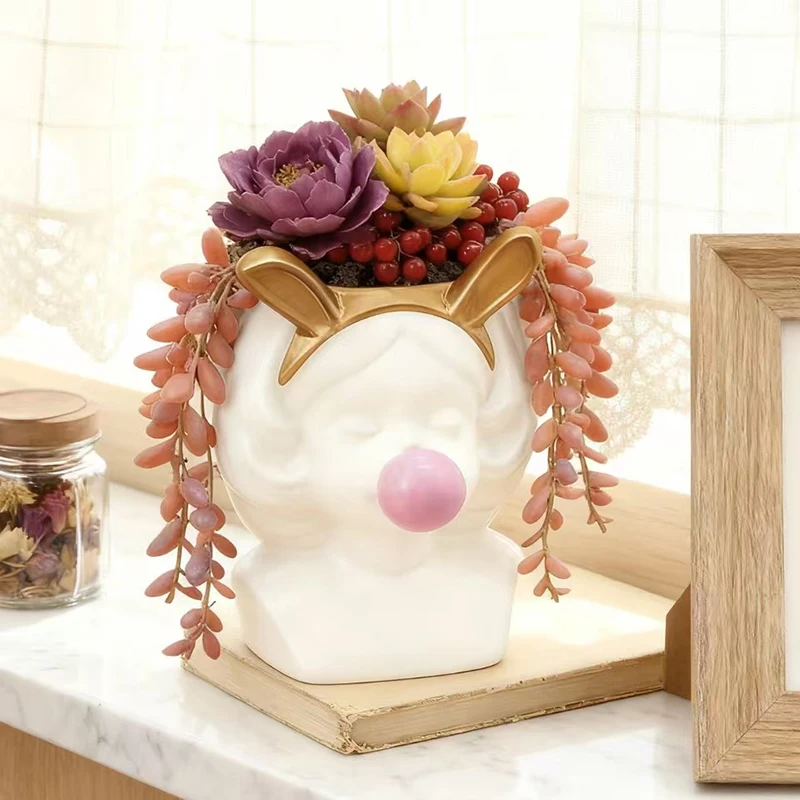 Creative Girl Flowerpot Green Potted Plants Container Home Courtyard Garden Decor Resin Handicrafts Ornament Gift