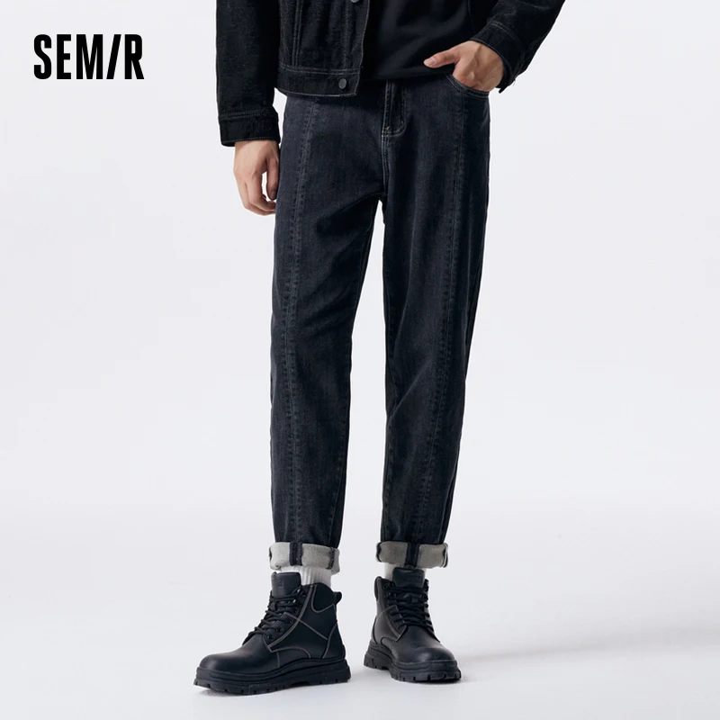 

Semir Jeans Men Winter Classic Leg-Lengthening Mid-Seam Fashionable Stretch Fleece Commuting Style Tapered Pants