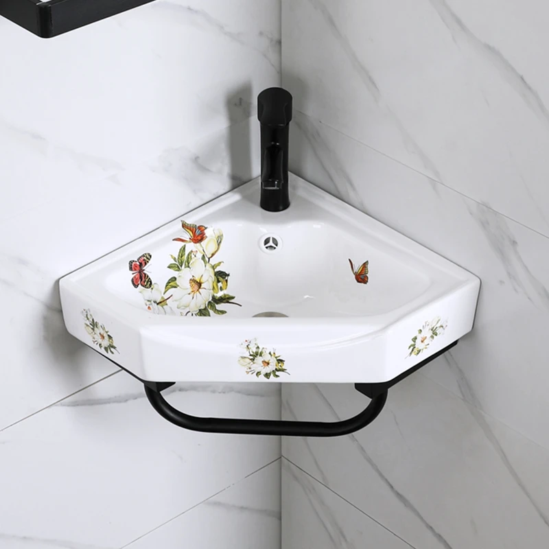 

Настенный умывальник для ванной комнаты, керамический треугольный умывальник, угловой умывальник для маленькой квартиры, балкона, мини-бытовой