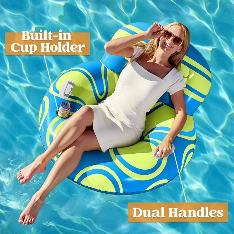 Joyfy Aufblasbare Pool-Liege, Fluss-Schwimmsessel mit großer Rückenlehne, Griff und Getränkehalter, Pool-Sommerparty-Spielzeug